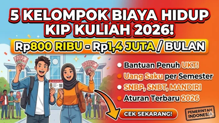 5 Kelompok Biaya Hidup KIP Kuliah 2026: Panduan Lengkap Bantuan Rp800 Ribu–Rp1,4 Juta & Aturan Terbaru